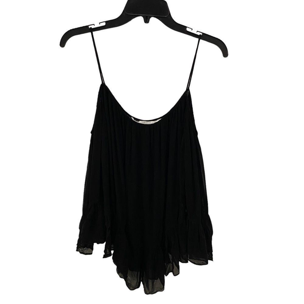 Zara Trafaluc Cold Shoulder Top Black Ruffle Chiffon Spaghetti Strap Blouse L